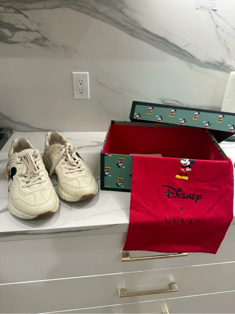 Gucci Cream Leather Mickey Mouse Sneakers